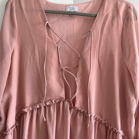 Tobi Pink Babydoll Lace Up Dress - XL - Picture 7 of 9